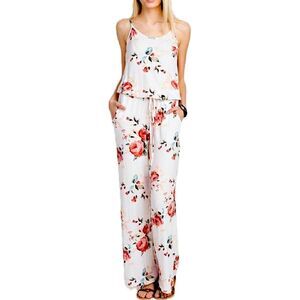 Filly Flair White & Red Floral Sleeveless Pant Jumpsuit Size Medium